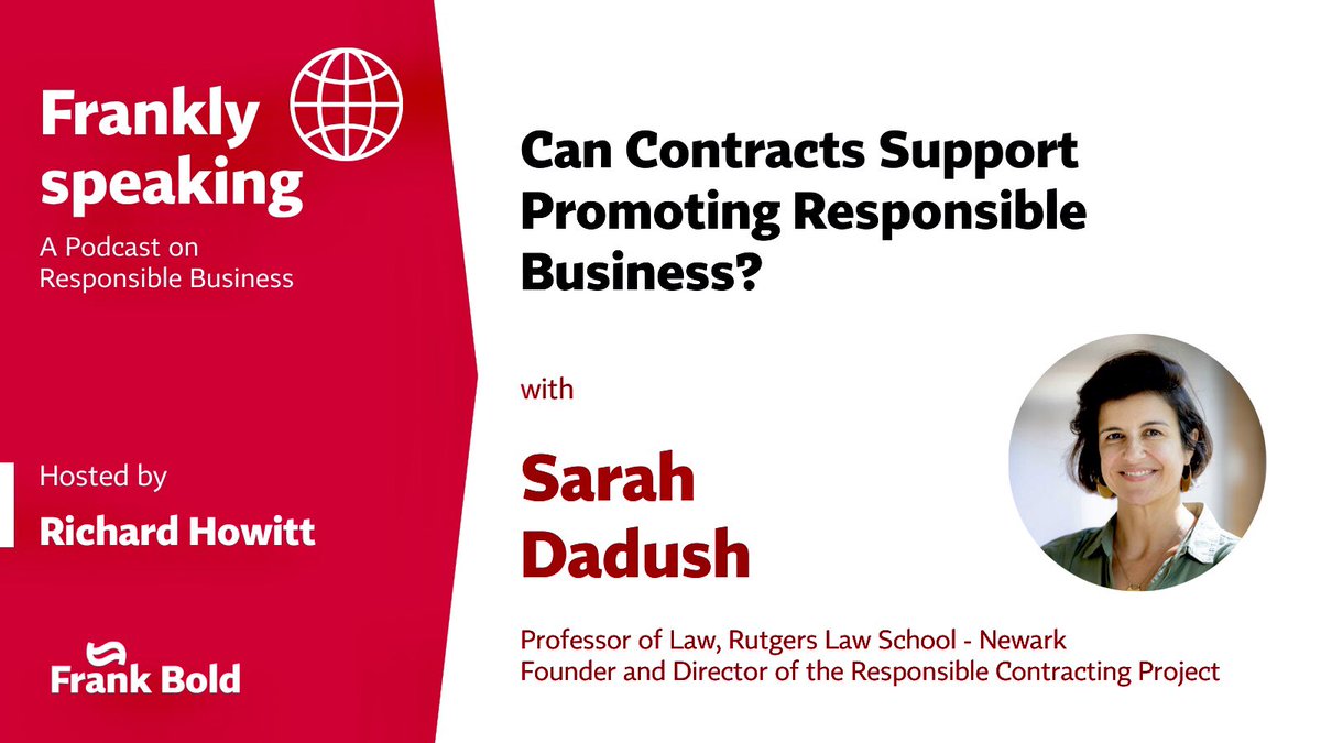 How can companies contract with suppliers to uphold responsible business conduct? Hear @SarahDadush @RutgersLaw in our latest #FranklySpeaking podcast from @purposeofcorp: Spotify open.spotify.com/episode/3POiSM… Apple podcasts.apple.com/us/podcast/45-… Google podcasts.google.com/feed/aHR0cHM6L… #bizhumanrights