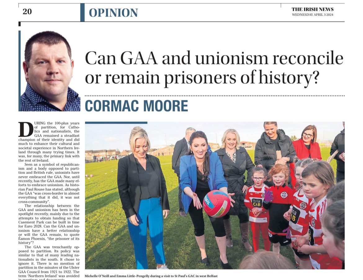 Today’s Irish News article on the difficult relationship between the GAA and Ulster unionism over the years. irishnews.com/opinion/cormac…