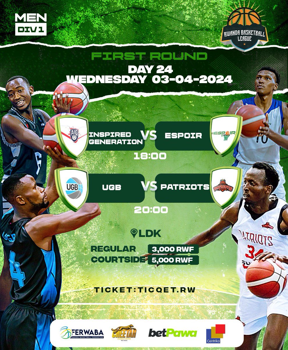 ferwabaRW's tweet photo. Get ready for a mid-week adrenaline rush! 🏀 Don’t miss out on tonight’s electrifying games at LDK starting at 6pm! Secure your tickets now at https://t.co/xn3SeCfkHp and experience the thrill firsthand!  #RBL24 https://t.co/NpHOW4g01o