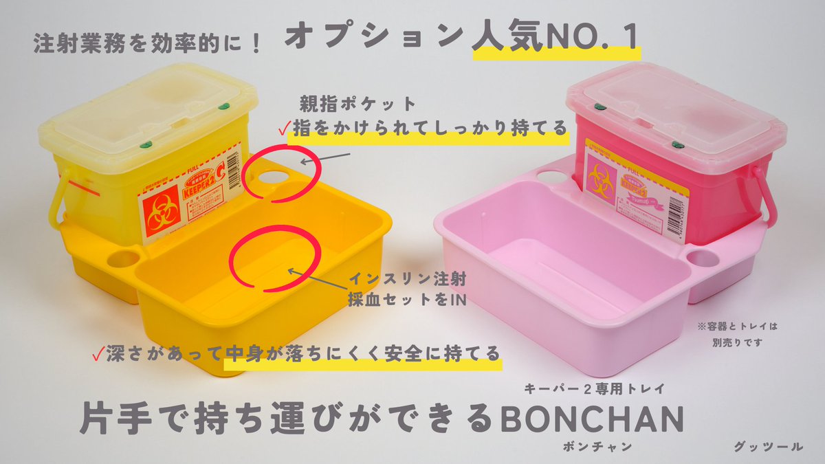☆注射針廃棄容器キーパー2専用トレイ「BONCHAN」で注射セット完成し 
