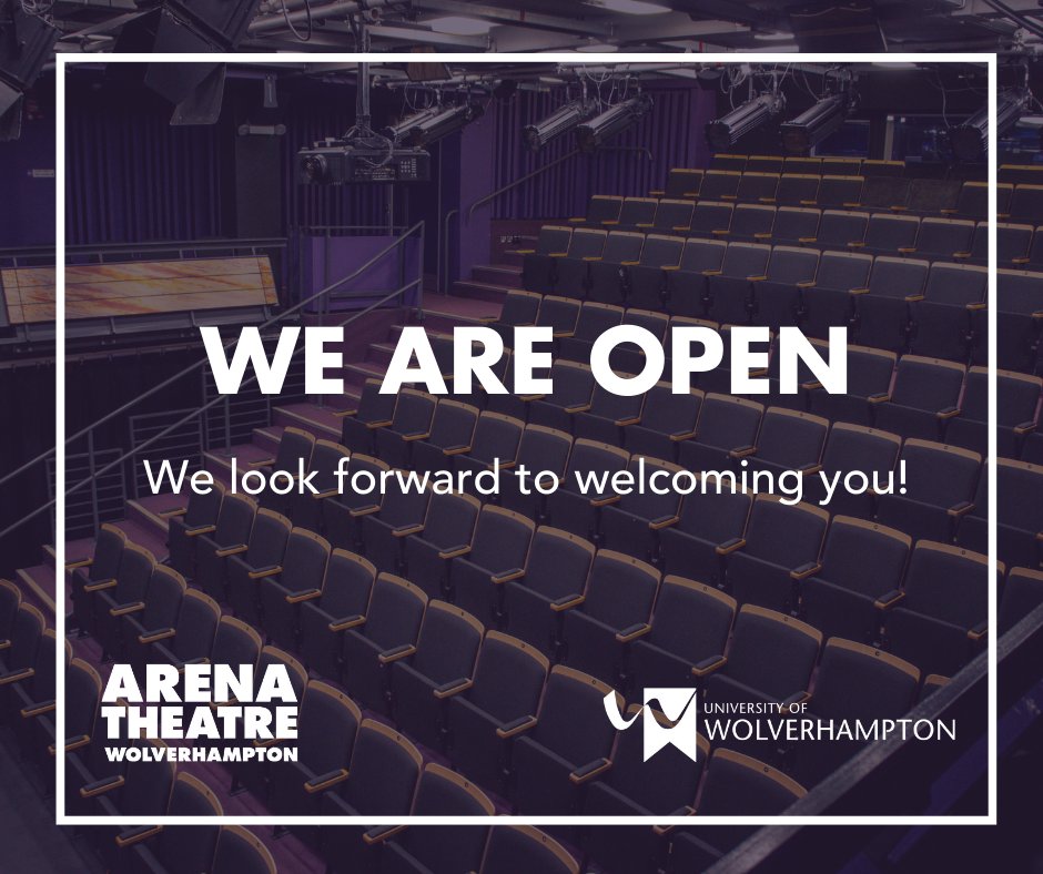 Following the Easter break, the Arena Theatre is now back OPEN and ready to welcome you! 🤩 Our box office is open from 9:00am this morning and we cannot wait to see you all for the remainder of our Spring season! 👏🙌 @wlv_uni @ace_midlands #LetsCreate