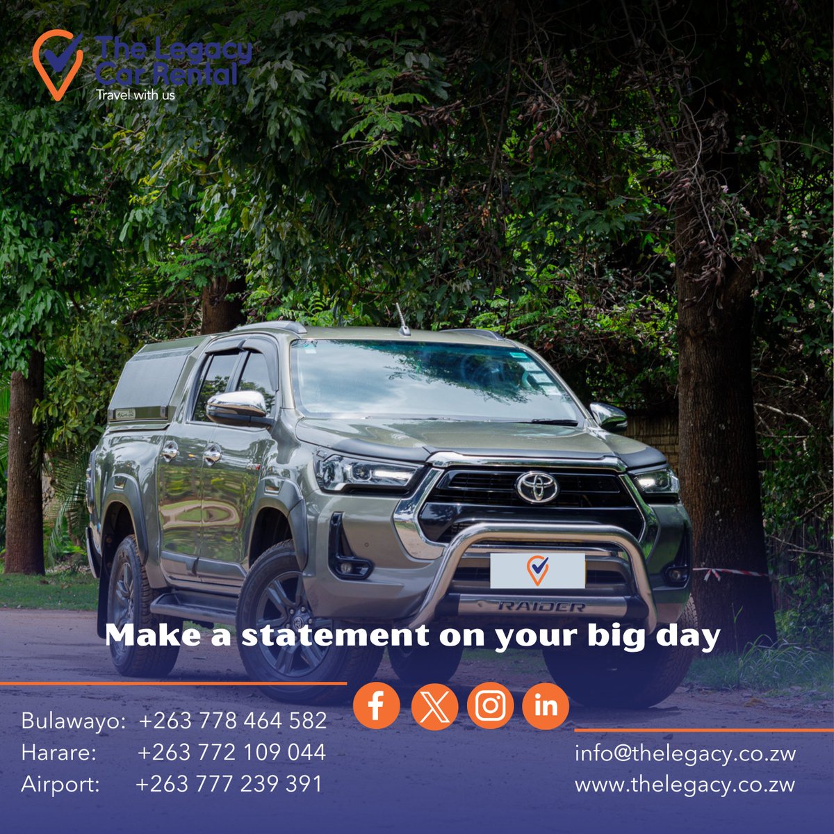 Don't miss out on this opportunity to make a lasting impression at ZITF - reserve your vehicle with us today! #ZITF2024 #travelwithus #carrental #TheLegacy #Bulawayo