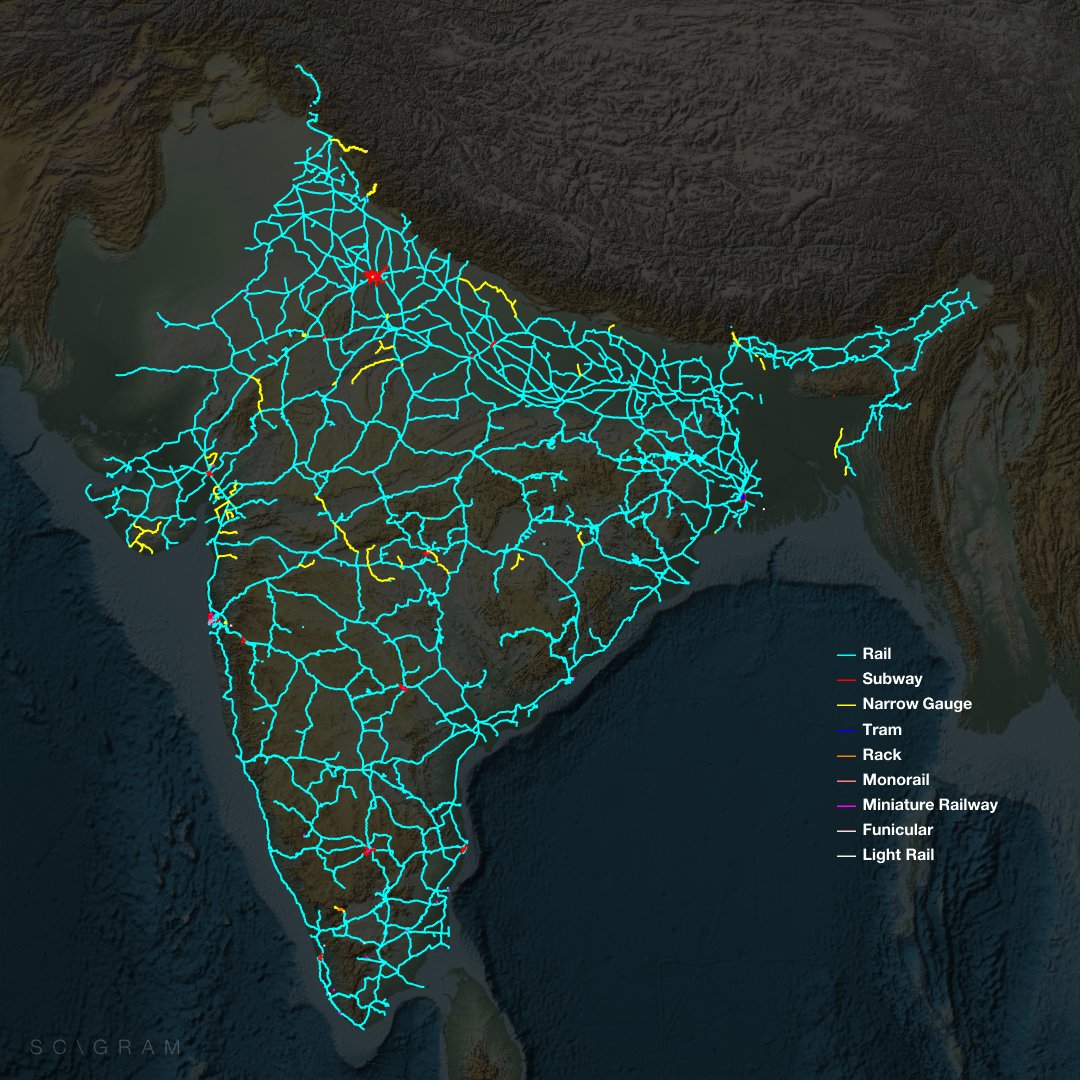 Indian railway network visualization using #Openstreetmaps data for #CityOS project.
#Scigram #CityOS #IndianRailways #UrbanSystems #ComputationalModeling #DataAnalysis #OpenData #Mathematica #Mapping #IndianRailways #GraphTheory #Connectivity #GIS