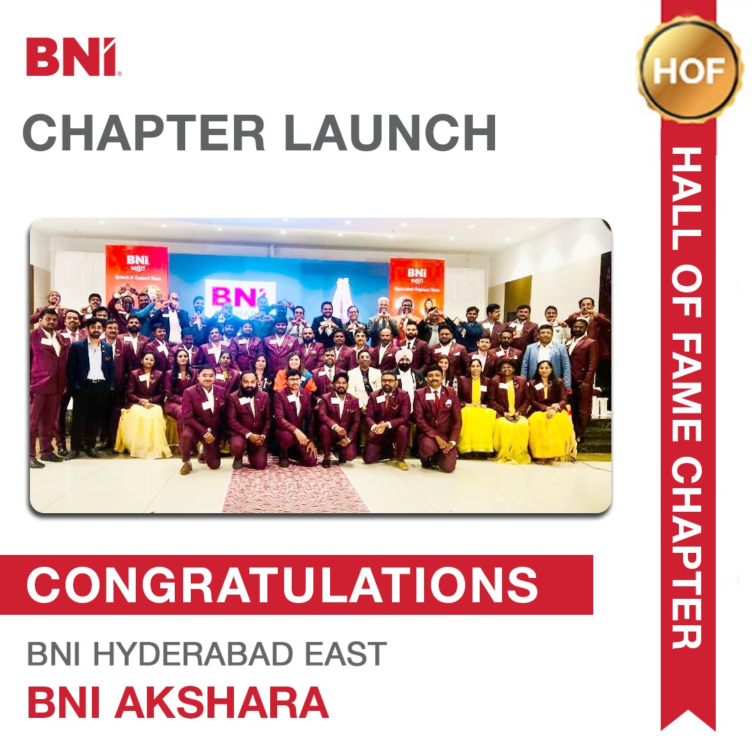 We are delighted to announce the launch of the 46th chapter of BNI Hyderabad East, BNI AKSHARA with 47 Members, 128 visitors & 149 referrals. Many congratulations to ED Sanjana Shah #BNI #BNIIndia #BNIHyderabad #Networking #BNIChapters