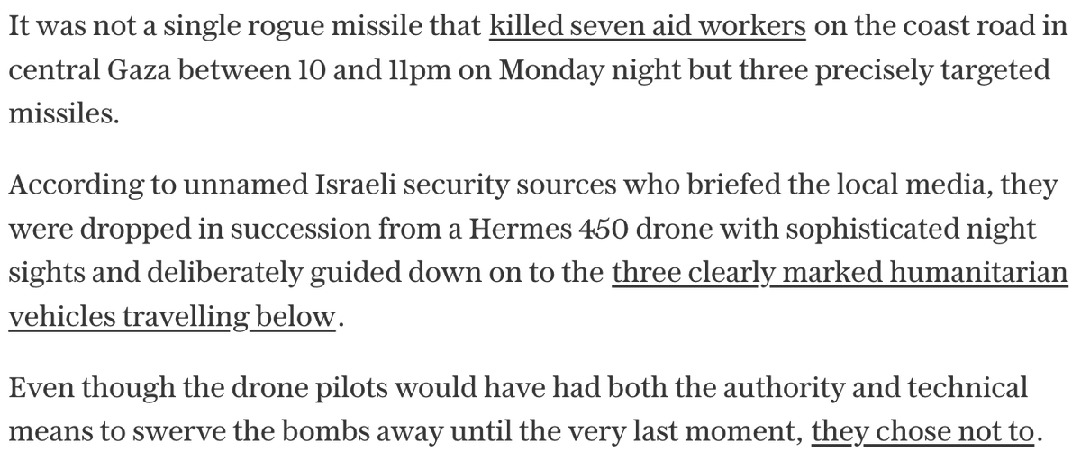 It is technically impossible for the three Israeli missile strikes on the aid convoy to be a mistake.