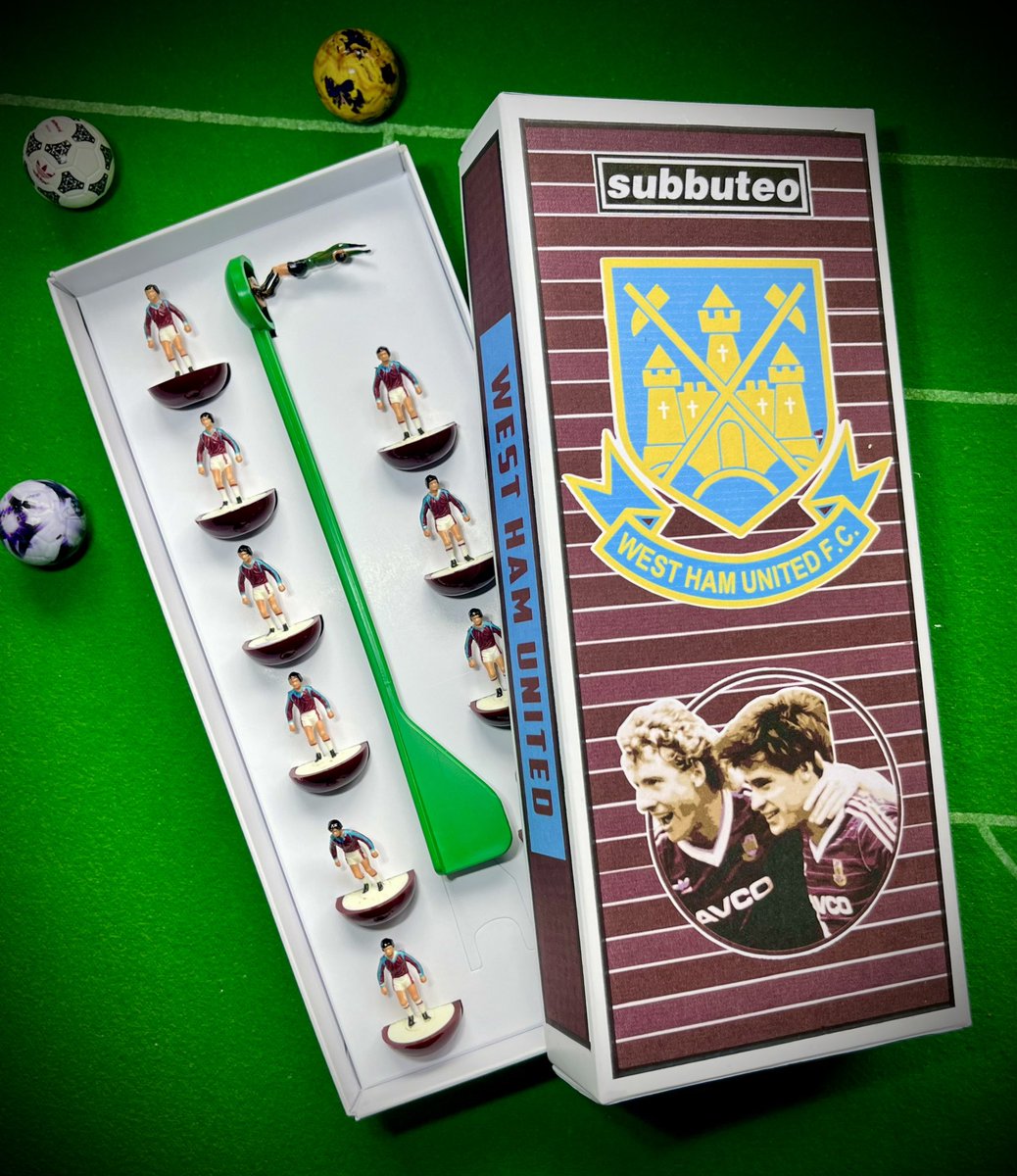 Newly designed box art dedicated to the @WestHam team of ‘86 featuring @TonyCottee9 and @MaccaFrank #subbuteo @WestHam_Central @westham_latest @EnglishSubbuteo @MiniSoccerBuild @MrDDyer @iamtomskinner