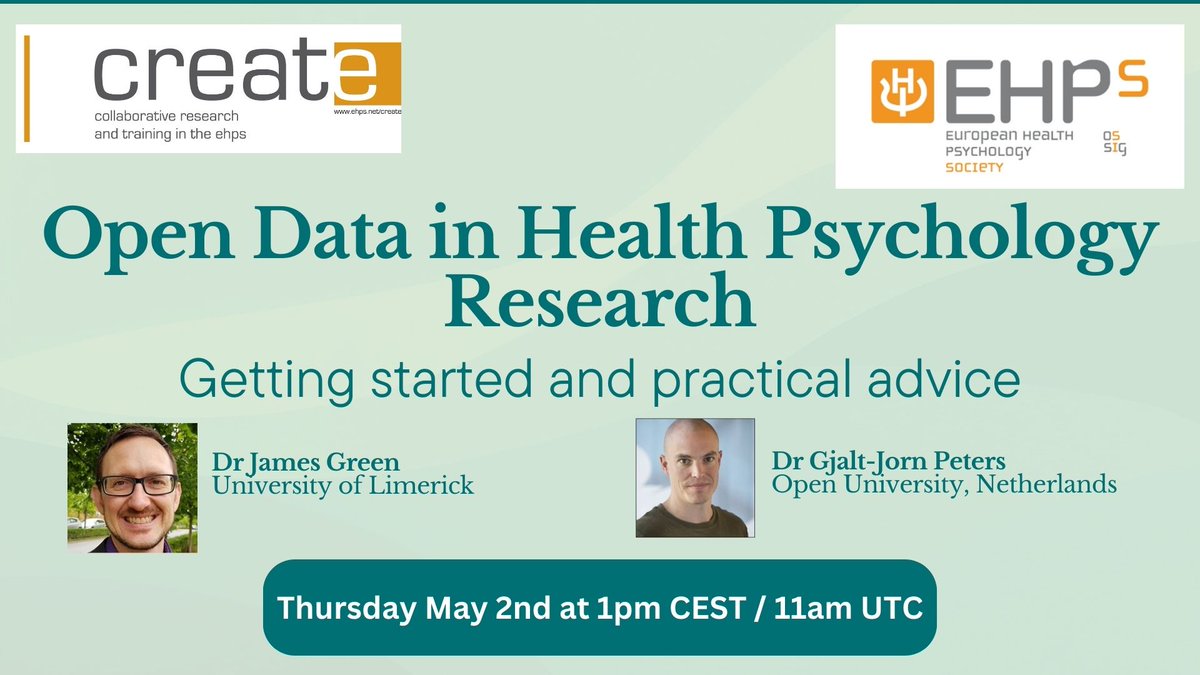 🚨 Upcoming webinar alert 🚨

Excited to team up with <a href="/EHPSCreaters/">CREATE</a> for this informative session! Join us on May 2nd for insights into Open Data in Health Psychology Research. 

Register now: docs.google.com/forms/d/e/1FAI…