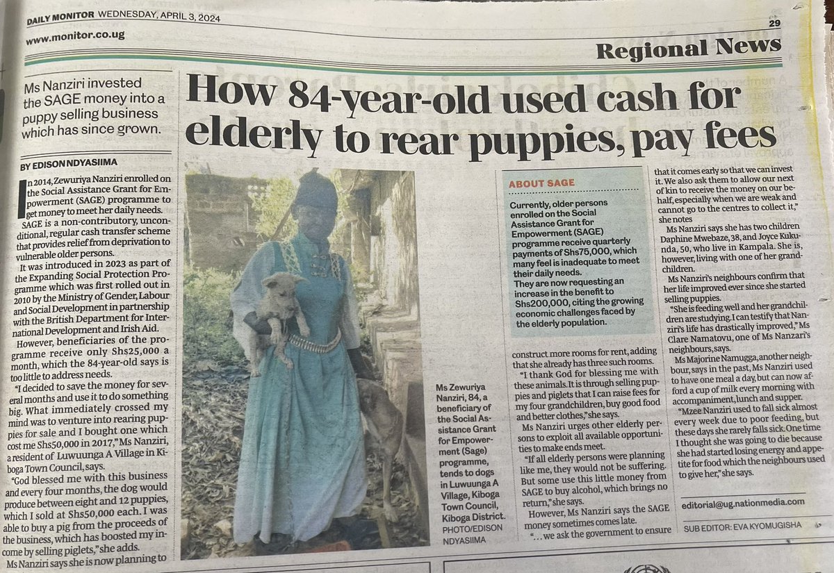 Ms Nanziri Zewuriya 84yr Older Woman is one of the #SAGE Beneficiary under the Expanding Social Protection Program. Shes sharing her story of Economic Growth. We appreciate the Government,<a href="/postbankug/">Postbank Uganda Ltd</a> &amp; <a href="/ESPprogramme/">ESP</a>  for Empowering Older Persons in Uganda <a href="/DailyMonitor/">Daily Monitor</a> <a href="/Mglsd_UG/">Ministry of Gender, Labour and Social Development</a>