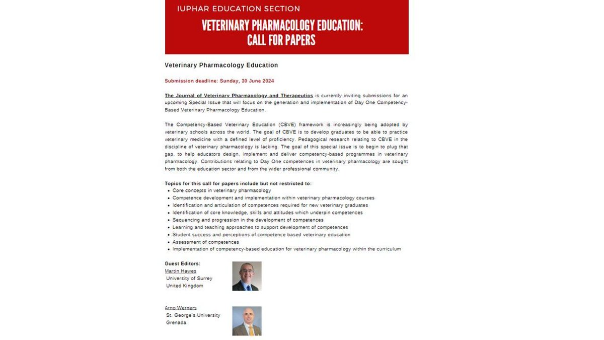 VETERINARY pharmacology education_Call for Papers buff.ly/48hcgCQ