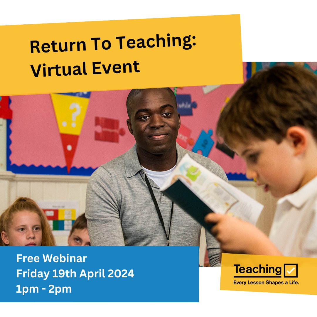 The Return to Teaching Advisory service is running a webinar for those considering returning to teaching in England. Ask your questions to a live panel of teaching experts ! To register: events.teams.microsoft.com/event/f00826eb… #ReturnToTeaching #MathsTeaching #TeachingVacancies