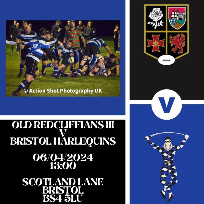 This weekend sees the lads make the gruelling 2 minute drive to our nearest and dearest Old Redcliffians III 🆚️ Old Redcliffians III 📍 Scotland Lane, BS4 5LU 🏆Counties 3 Tribute Somerset North 🕐 01.00pm 🔵⚫️⚪️ #bristolharlequinsrfc #blueblackandwhiteforever #utq