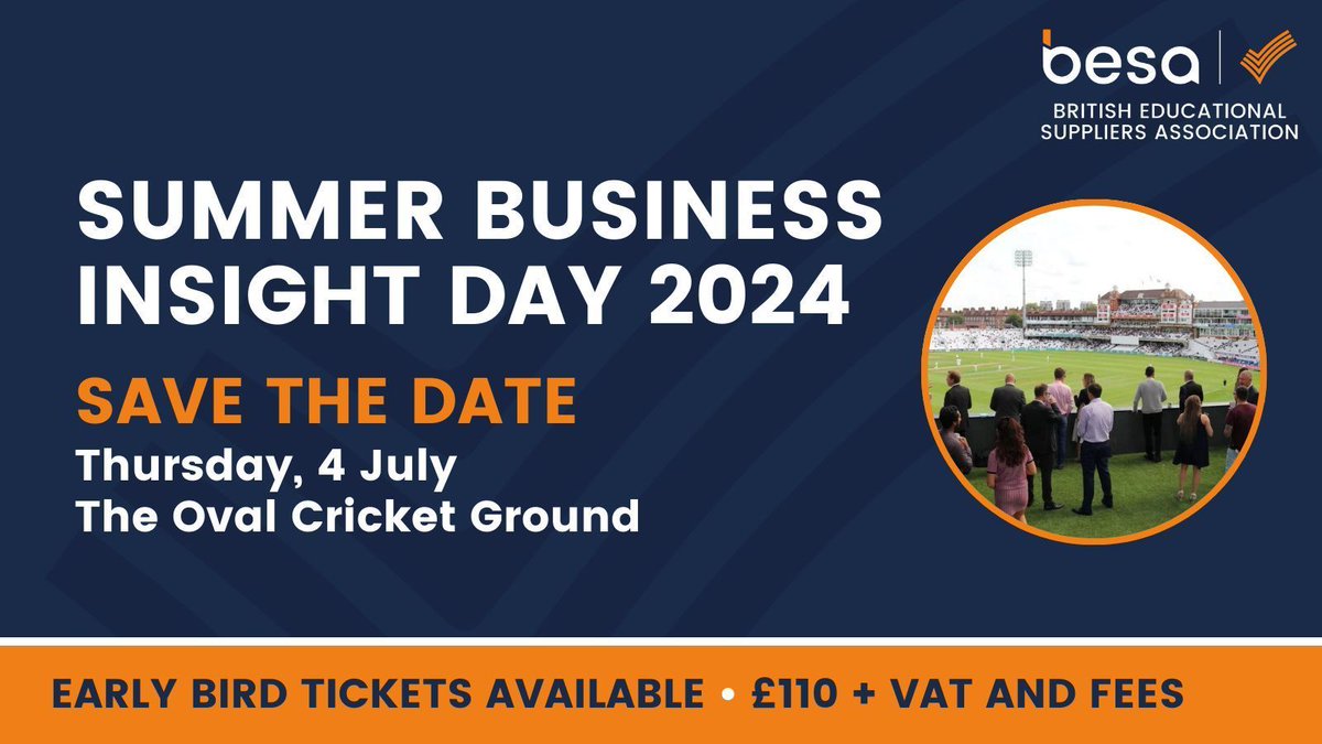 📣 Save the date! We are thrilled that the 2024 Summer Business Insight Day will be taking place on Thursday 4 July at the Oval Cricket Ground. For a day of unparalleled #education insights and networking, secure your early-bird ticket today: buff.ly/3TY5GNh #SBID24