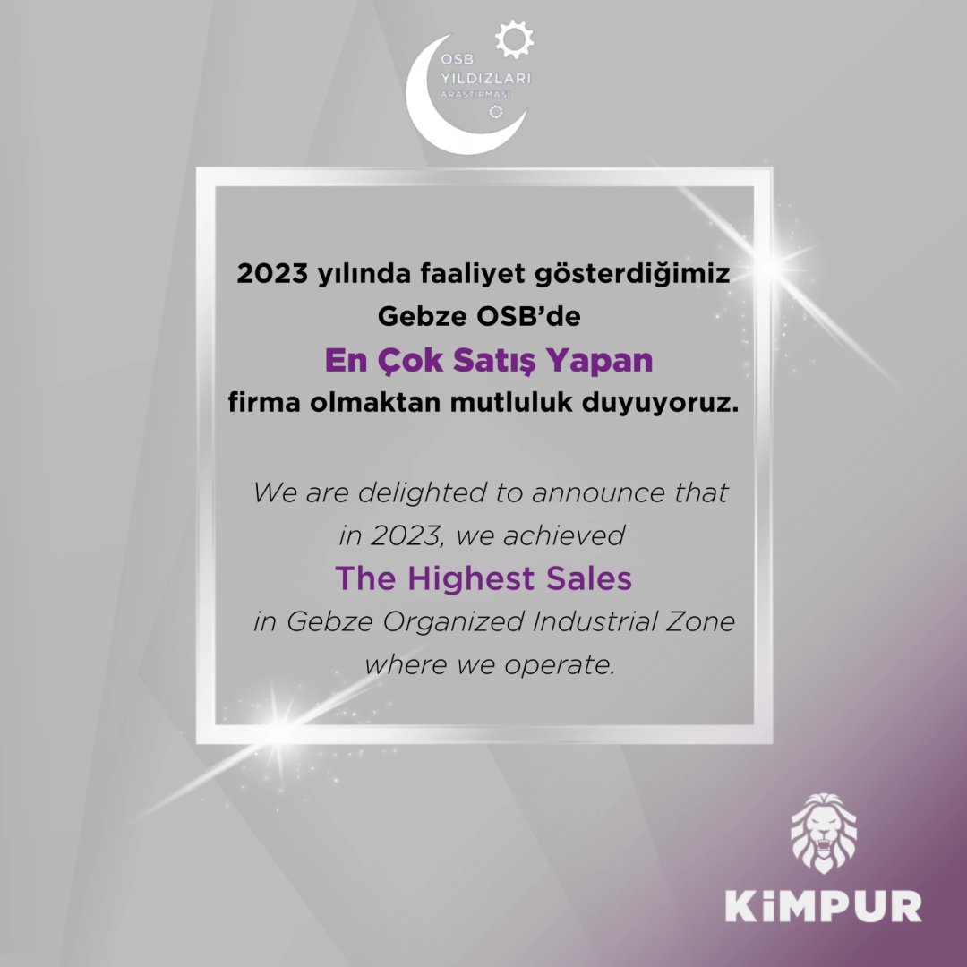 kimpurglobal's tweet photo. OSBÜK OSB Yıldızları Araştırmasına göre bu yıl faaliyet gösterdiğimiz Gebze OSB'de En Çok Satış Yapan firma olurken, Türkiye'deki tüm OSB'ler içerisinde ‘En Çok İhracat Yapan ilk 50 ve İhracatını En Çok Artıran ilk 100 Firma' firmadan biri olduk.

#Kimpur
#Kmpur
#OSBYıldızları https://t.co/cpsoo5SpvM