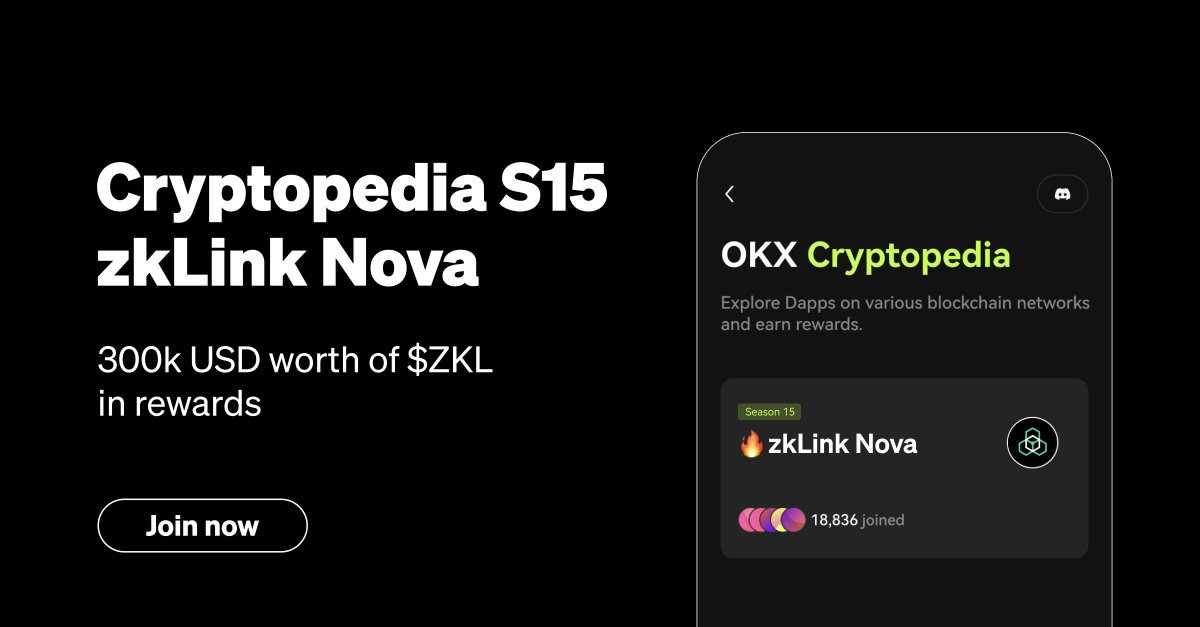 OKX Wallet (@wallet) on Twitter photo π Cryptopedia Season 15 is live with @zklink_official!
β
Complete tasks to win 300K USD IN $ZKL tokens
π Explore exciting projects like <a href="/kkex_io/">KKEX</a>, <a href="/symbiosis_fi/">Symbiosis</a>, <a href="/izumi_Finance/">iZUMi Finance | #iZiSwap</a>, <a href="/AsyncFinance/">AsyncFinance</a> & <a href="/native_fi/">Native</a>
Get started now!
π bit.ly/4aqnaHo π Cryptopedia Season 15 is live with @zklink_official!
β
Complete tasks to win 300K USD IN $ZKL tokens
π Explore exciting projects like <a href="/kkex_io/">KKEX</a>, <a href="/symbiosis_fi/">Symbiosis</a>, <a href="/izumi_Finance/">iZUMi Finance | #iZiSwap</a>, <a href="/AsyncFinance/">AsyncFinance</a> & <a href="/native_fi/">Native</a>
Get started now!
π bit.ly/4aqnaHo