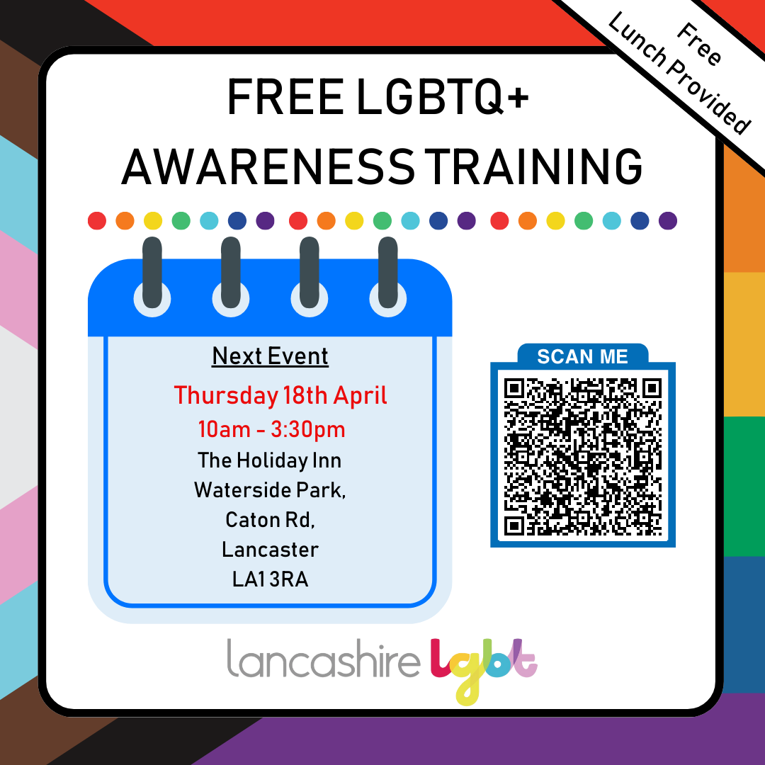 Lancashire LGBT is running free LGBTQ+ awareness training workshops for anyone who has a mental health role (including voluntary sector) in North Lancashire and the South Lakes To book: lancslgbt.org.uk/free-lgbtq-tra…