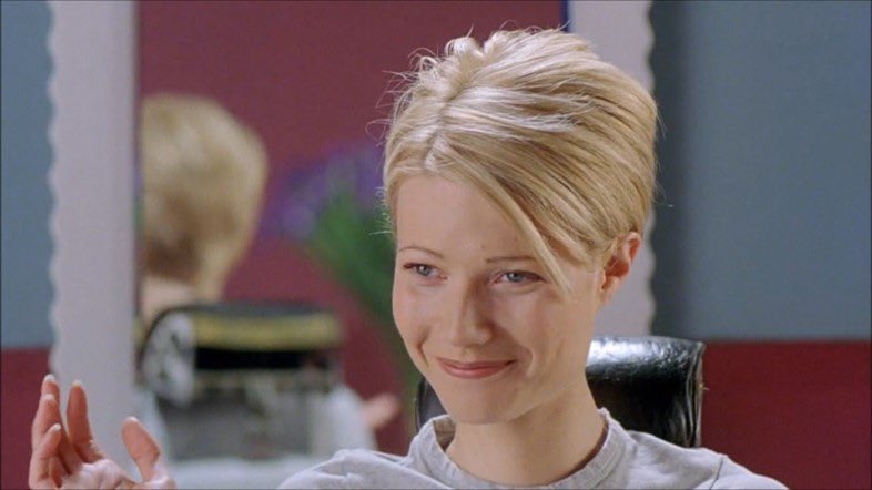 I made my teenage sons watch Sliding Doors last night and they both cried out in horror at the reveal of this seminal 90s haircut.