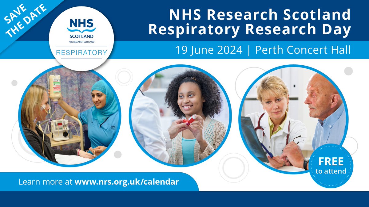 Save the date! 📆 The NHS Research Scotland Respiratory Specialty Group are excited to host a research event on Wednesday 19 June at @perthTCH. More information including registration details and draft agenda to follow. 👉 bit.ly/3vIZTBJ