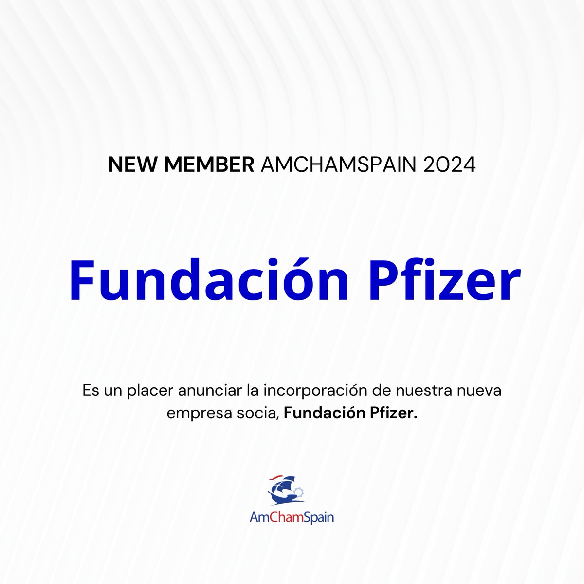 Es un placer anunciar la incorporación de nuestra nueva empresa socia, @Fundpfizer_ES 

La #FundaciónPfizer tiene como objetivo impulsar la innovación científica, social y tecnológica como motor de avance de la salud.

Desde #AmChamSpain os damos la bienvenida.