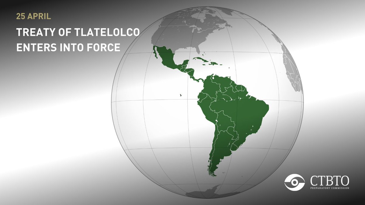 📜 Today, we celebrate the Treaty of #Tlatelolco, which prohibits the “testing, use, manufacture, production or acquisition” of nuclear weapons in Latin America & Caribbean. This historic treaty stands as a testament to the region’s commitment to a future without nuclear testing.