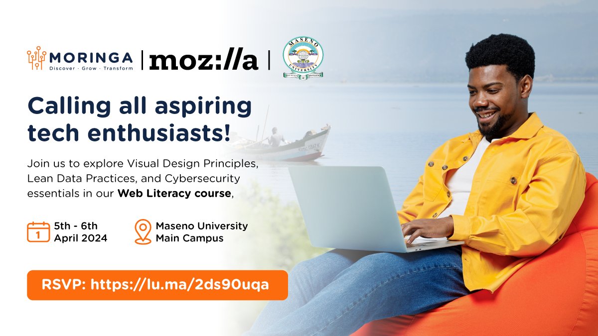 Mozilla Africa Mradi in partnership with @moringaschool presents an exciting two-day free workshop on the essentials of #WebLiteracy, presented at Maseno University. To reserve your place, register here: lu.ma/fdgicdpl #WebLiteracy #MozillaAfricaMradi #MoringaSchool