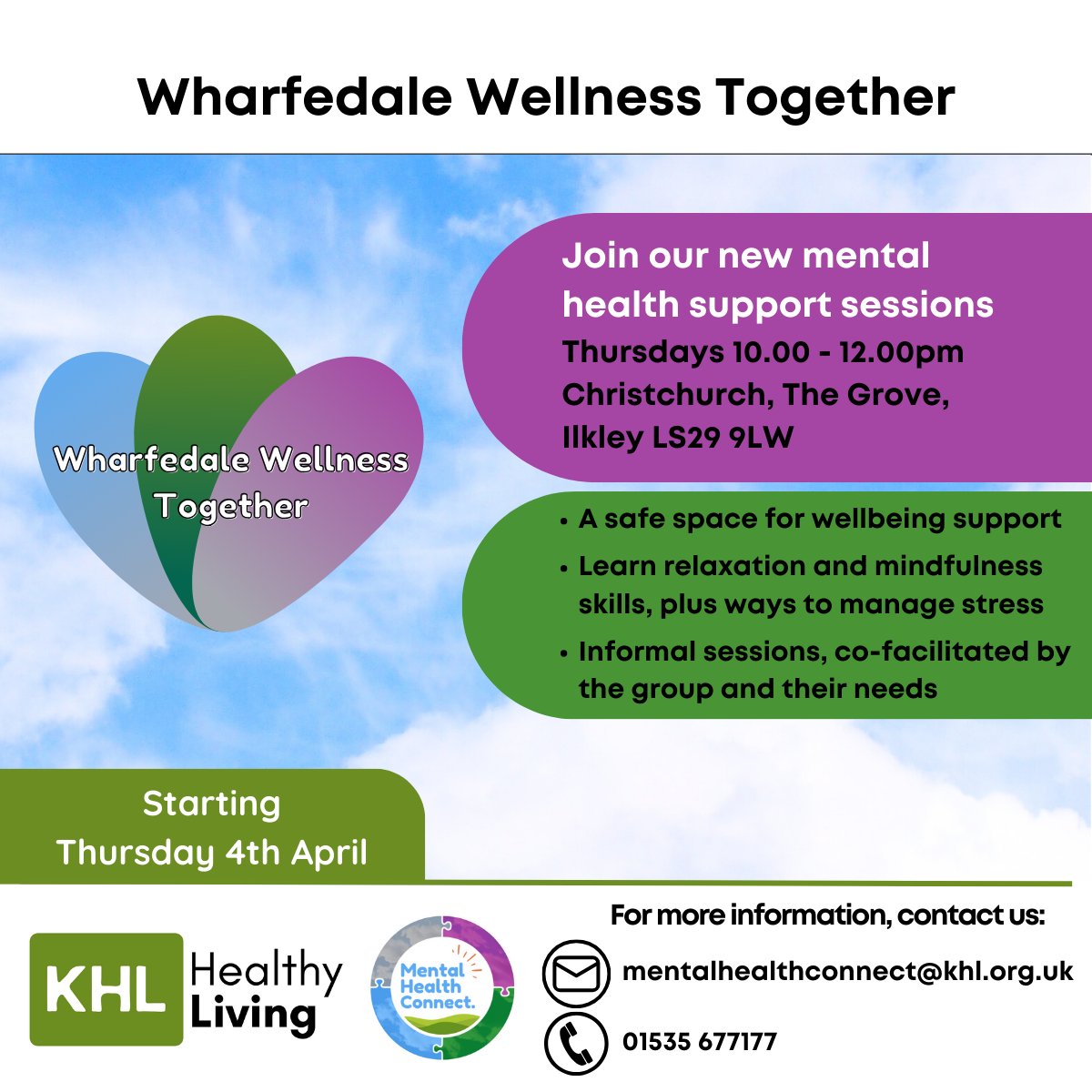 Don't forget! The our Wharfedale Wellness Together sessions start tomorrow in #Ilkley Join us at Christchurch 10-12pm - just drop in! @healthymindsbdc @IlkleyChat