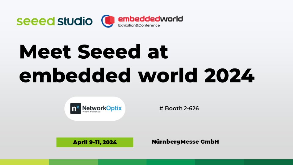 seeedstudio's tweet image. Come to meet us at our partner @networkoptix &apos;s booth 2-626 on 9-11 April at #ew24. Network Optix (Nx) will have demos running on two sets of Seeed devices #reRouter CM4 1432 and #reComputer Orin. 👉bit.ly/3J15Tca