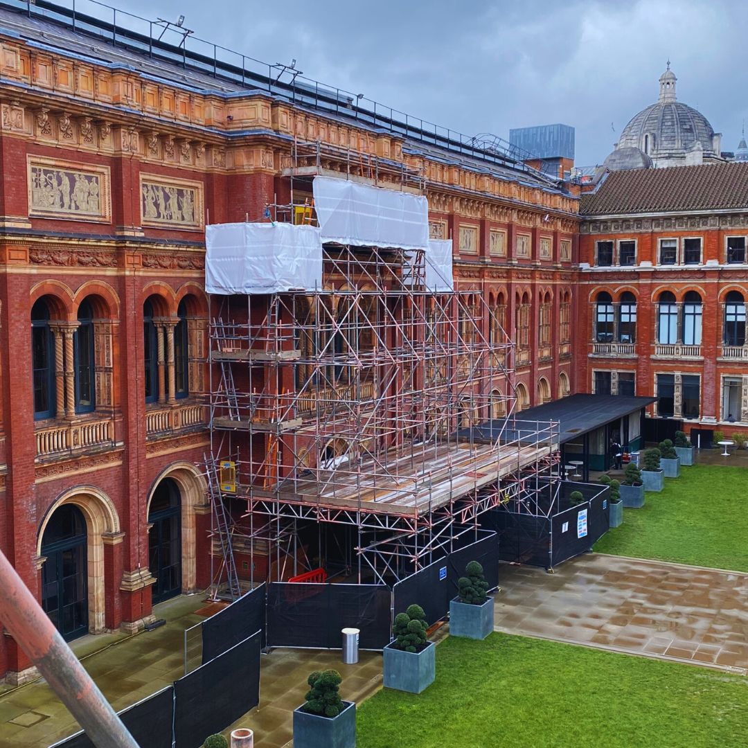 dbrlimited's tweet photo. Works are progressing swiftly at the @vamuseum
As scaffolding comes down on the almost completed East façade, scaffolding goes up on the South façade - taking careful consideration of the pedestrian activity in this bustling courtyard. #dbr #pasthasafuture #london #Madejski https://t.co/Er5Z51mdQB