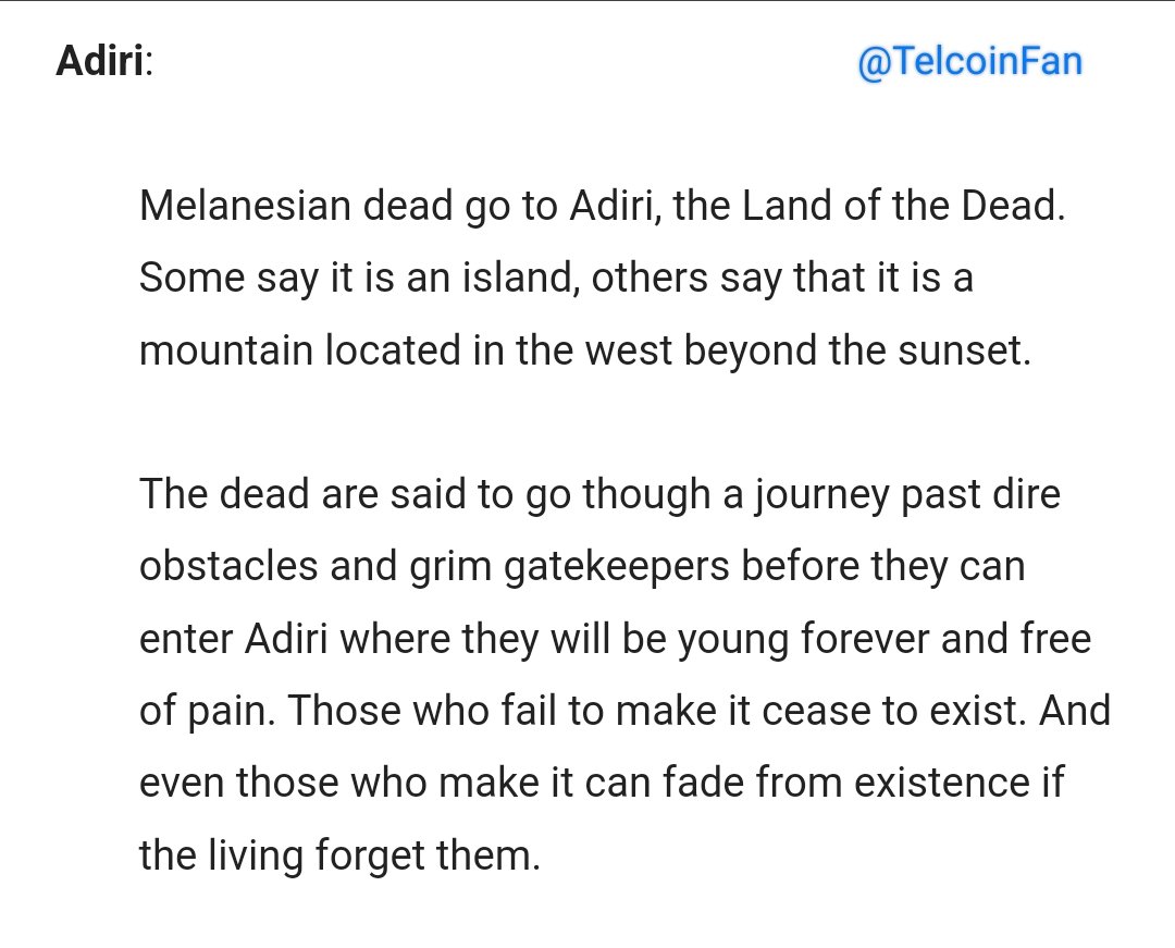 The public testnet for #Telcoin is named 'Adiri'.

Adiri is a bright region on Titan, moon of Saturn, named for the #Melanesian afterlife.

Dire journey and grim gatekeepers, but paradise beyond.

Lots of hard work & blockchain management, but easy use eventually.

$TEL the 🌍