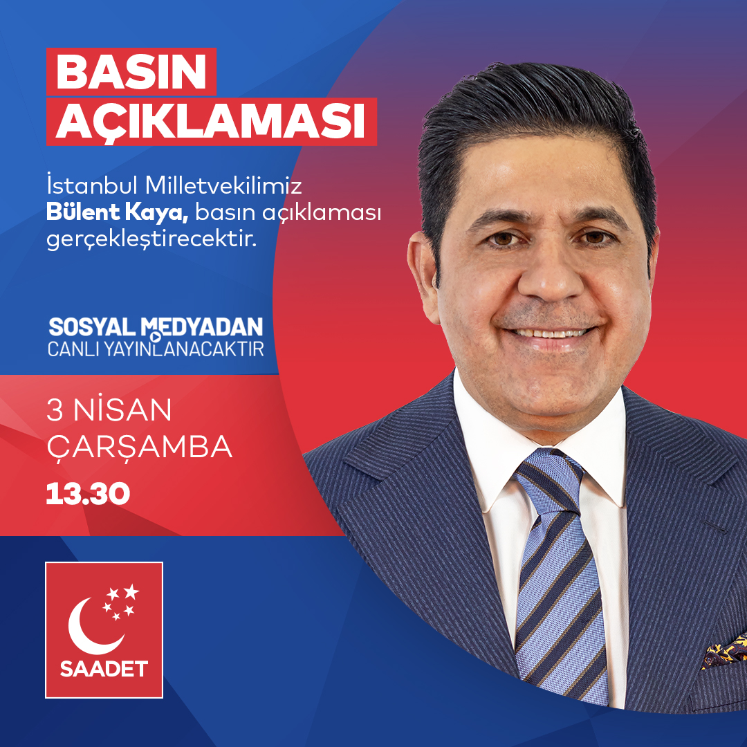 İstanbul Milletvekilimiz Bülent Kaya, basın açıklaması gerçekleştirecektir. 🗓 Bugün 🕰 13.30 📡 Sosyal medya hesaplarımızdan canlı yayınlanacaktır.