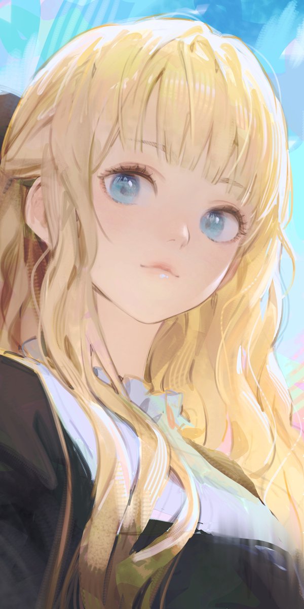 1girl solo long hair looking at viewer smile blue eyes blonde hair  illustration images