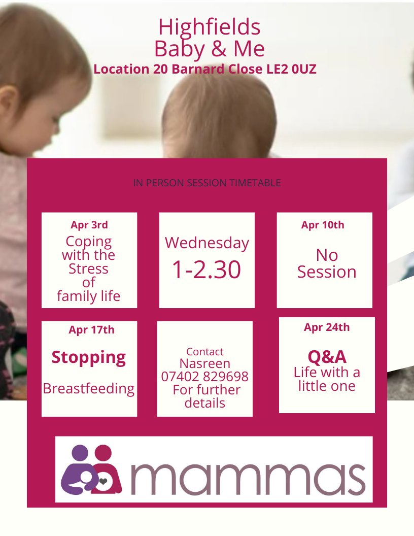Join Nasreen &amp; the team for evidence based topics &amp; one to one breastfeeding support in a warm friendly environment. No need to book just turn up