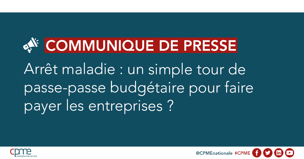 🔴 Communiqué #CPME | Le <a href="/gouvernementFR/">Gouvernement</a> doit prendre ses responsabilités en appliquant des règles identiques à tous les salariés du secteur public &amp; privé et imposer 3 jours de carence d’ordre public sans aucune possibilité de dérogation conventionnelle.

cpme.fr/espace-presse/…