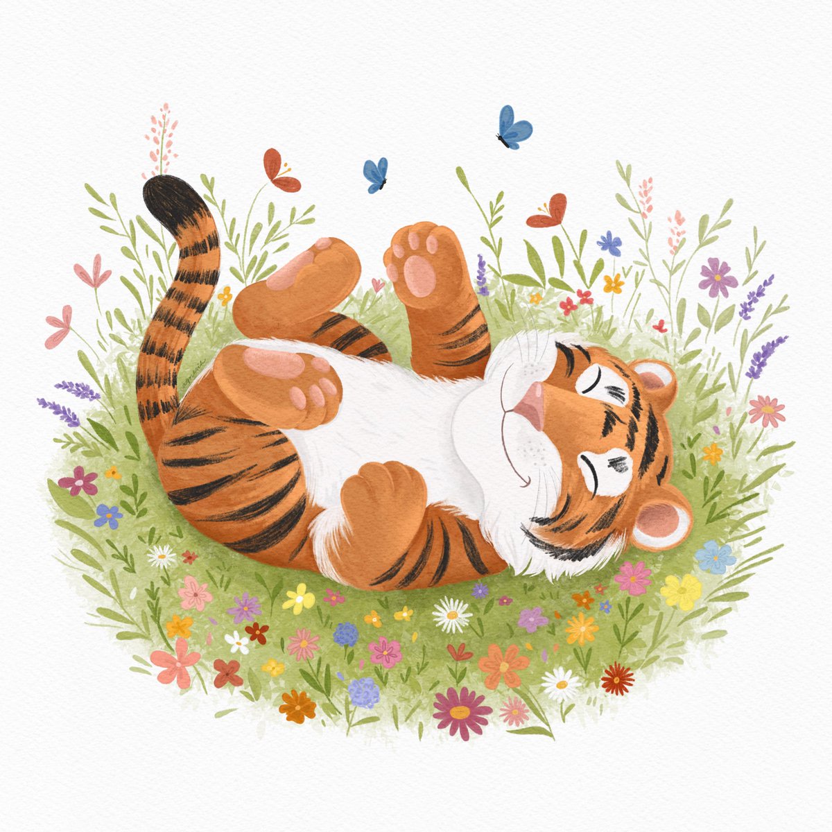 Cytując @skr0mnosc: 
Tygrysek na łące pełnej kwiatów 🐯🌺🌷🌸🌹🌱

#EmojiChallenge