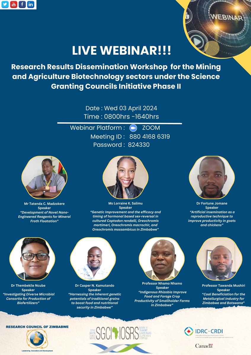 It's happening now! Join the Virtual Research Dissemination Workshop on Agriculture and Mineral Technology projects. Click the link to join: us06web.zoom.us/j/88041686319...