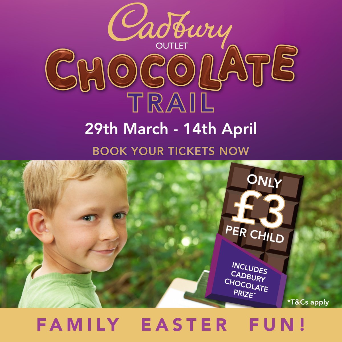 The CADBURY OUTLET EASTER CHOCOLATE TRAIL is now on! Tickets just £3 per child, throughout the Easter school holiday.🍫 More details: springfieldsoutlet.co.uk/events/
