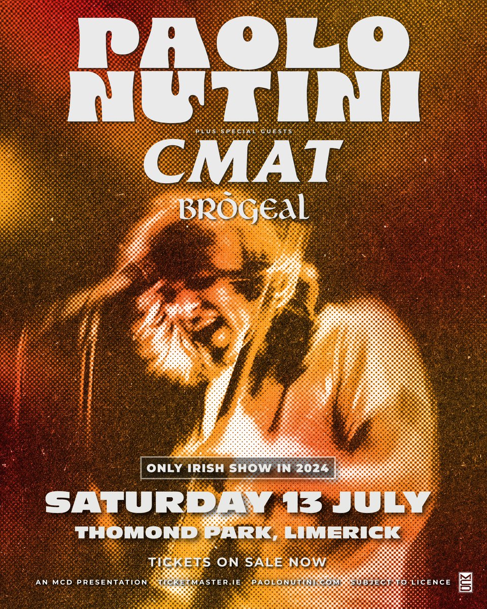 Ireland 🇮🇪 We are excited to have the incredible @brogealband and @cmatbaby join us in Limerick this July. Tickets on sale now - paolonutini.com/tour/