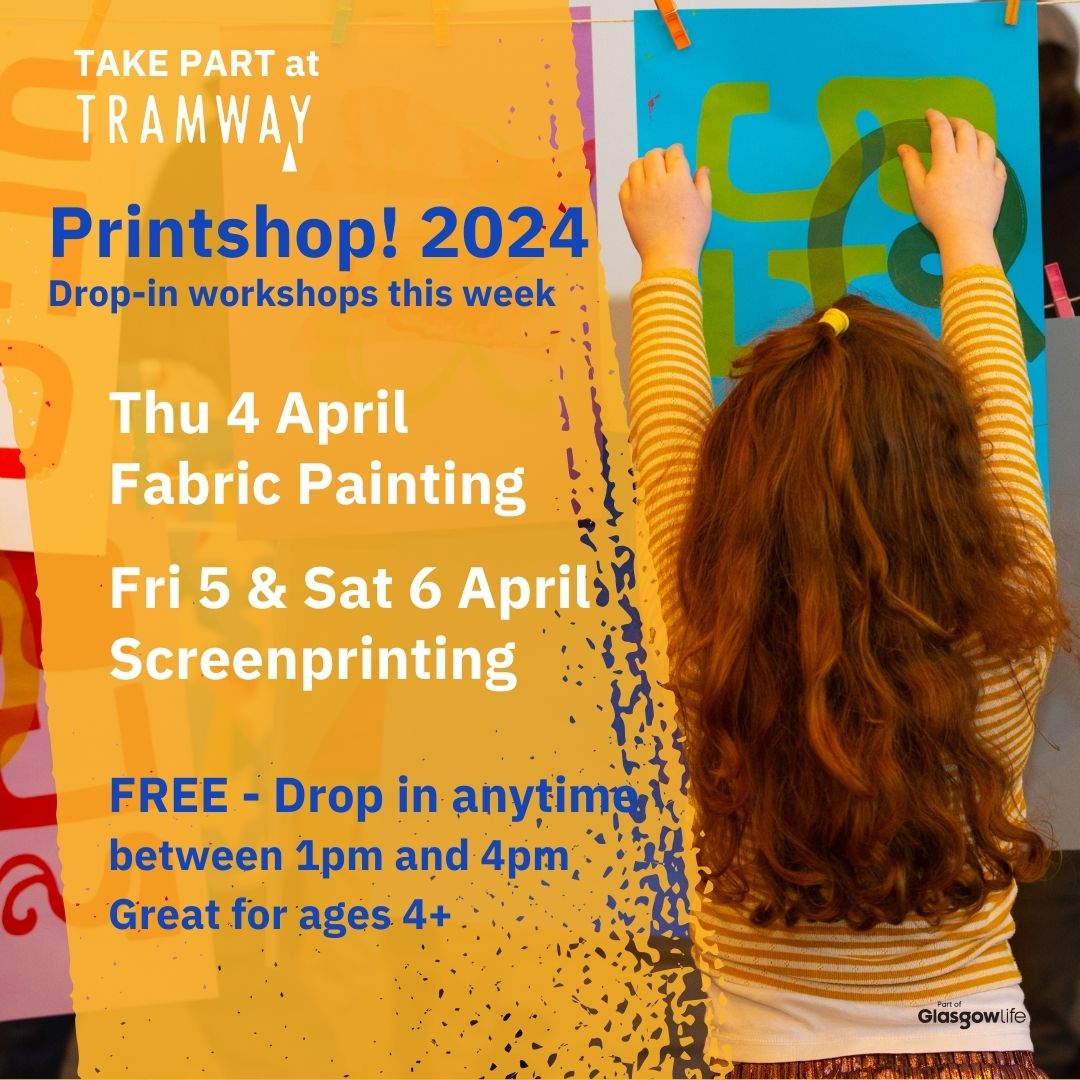📢This week at Printshop! Join free drop-ins on 4, 5 and 6 April to try different printmaking techniques Tomorrow 4 April - Fabric Painting Sat 5 and Sun 6 April - Screenprinting Pop in any time between 1pm and 4pm each day! tramway.org/event/fb604058…