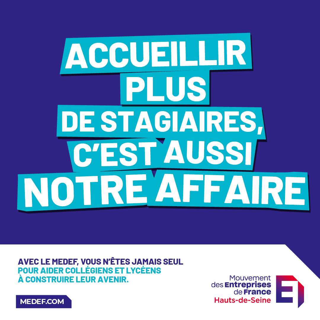 [ #STAGE DE SECONDE ]
📢 Le MEDEF Hauts-de-Seine s’engage à contribuer à l’accueil des stagiaires de seconde générale et technologique du 17 au 28 juin 2024. Cela ne se fera pas sans les entreprises !

🌟 Proposer une #offre : 1jeune1solution.gouv.fr/je-recrute