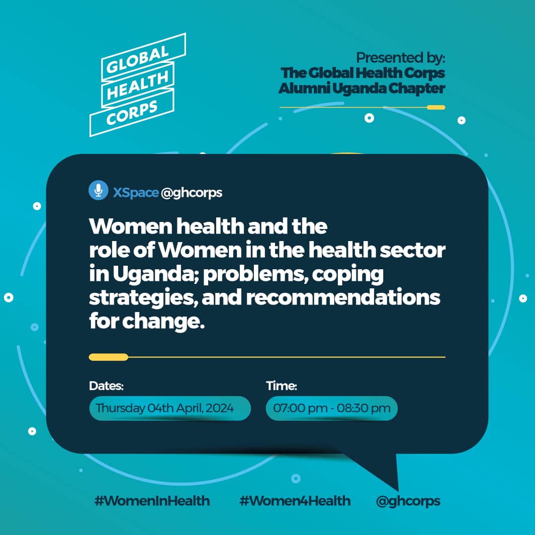 Join #GlobalHealthCorps Alumni @ghcorps 🇺🇬 Chapter for an important conversation here.

👩‍⚕️📢 Spread the word for a healthier & more equitable future for all. See you here.

🗓️ Date: Thursday, 03/04/2024
🕖 Time: 7:00pm – 8:30pm

 #WomenInHealth #UgandaHealth #HealthcareEquity