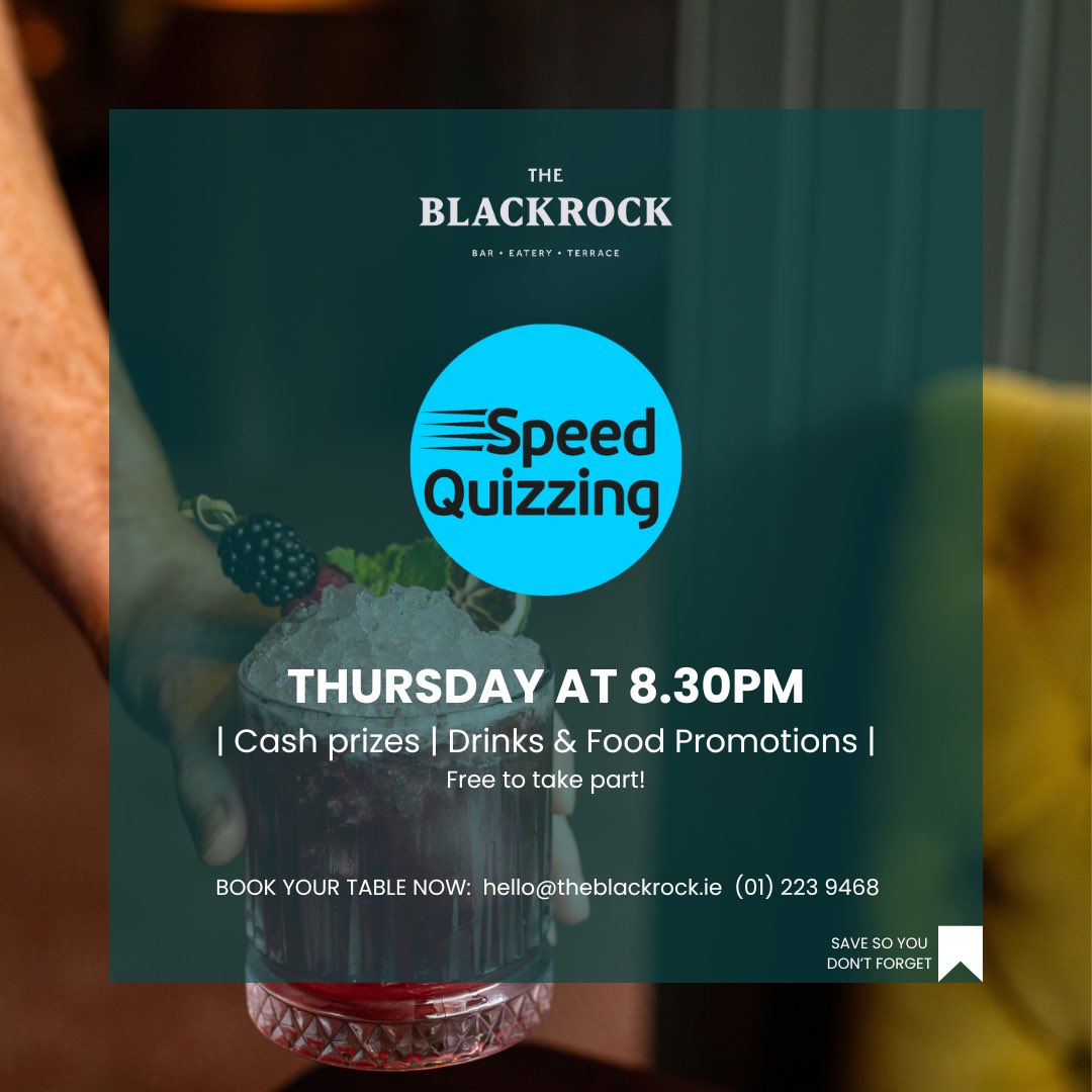 🧠 Think you’ve got what it takes? Join us for our Speed Quiz every Thursday to find out! 🤔💭 🏆 Share this to your friends so they don’t miss out! #theblackrock #blackrockpub #dublinpubs #speedquizzing #pubquiz