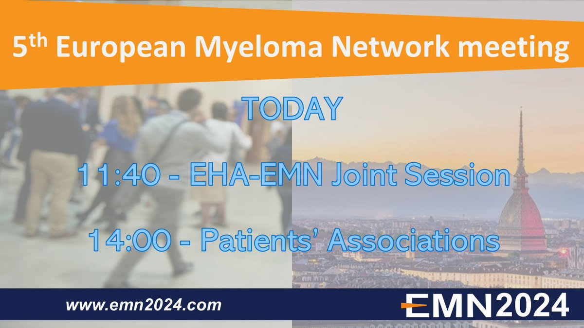 EMN (@emn_eummnet) on Twitter photo Last day of #EMN2024! Coming up, our EHA-EMN session on how to choose new treatment options <a href="/EHA_Hematology/">European Hematology Association</a>
And a very interesting session with patients’ associations. Don’t miss it! <a href="/IMFmyeloma/">International Myeloma Foundation</a> <a href="/MyelomaEurope/">Myeloma Patients Europe</a> Last day of #EMN2024! Coming up, our EHA-EMN session on how to choose new treatment options <a href="/EHA_Hematology/">European Hematology Association</a>
And a very interesting session with patients’ associations. Don’t miss it! <a href="/IMFmyeloma/">International Myeloma Foundation</a> <a href="/MyelomaEurope/">Myeloma Patients Europe</a>