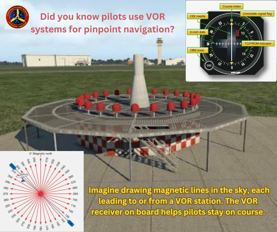 1️⃣Ever heard of VOR? Very High-Frequency Omnidirectional Range, a game-changer in aviation navigation! 🛫 It projects magnetic 'spokes' in all directions, helping pilots find their way.  #FlightSchool #SkyGuidance #AviationTech #VOR #FlightTech PilotLife #PilotTips #Navigation