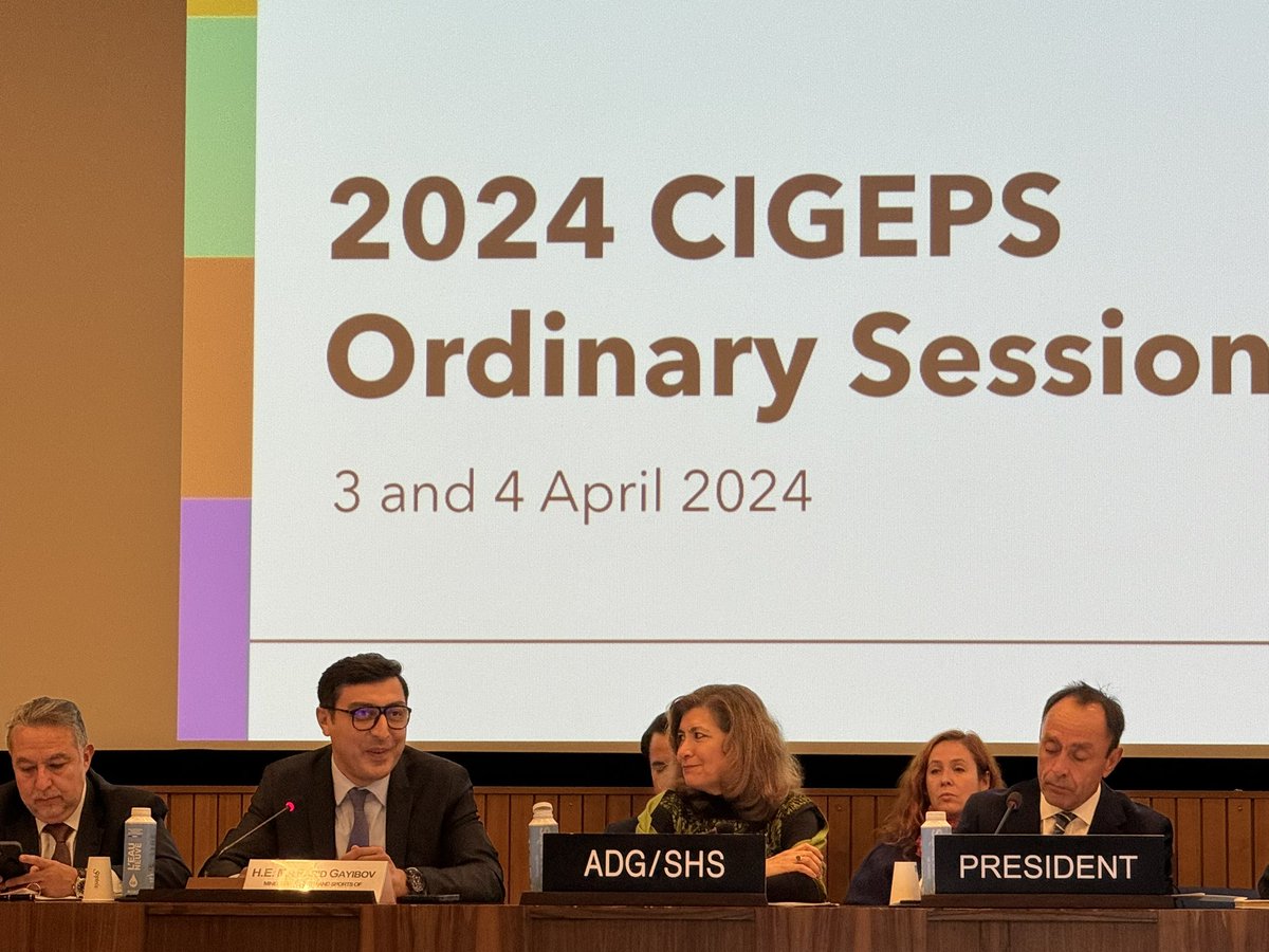 Ordinary Session of the Intergovernmental Committee for Physical Education and Sport (CIGEPS) just kicked off at @UNESCO HQ. Outgoing chair of CIGEPS Minister of Youth & Sport of the Republic of #Azerbaijan, Mr. Farid Gayibov delivered a statement outlining Azerbaijan's strong…