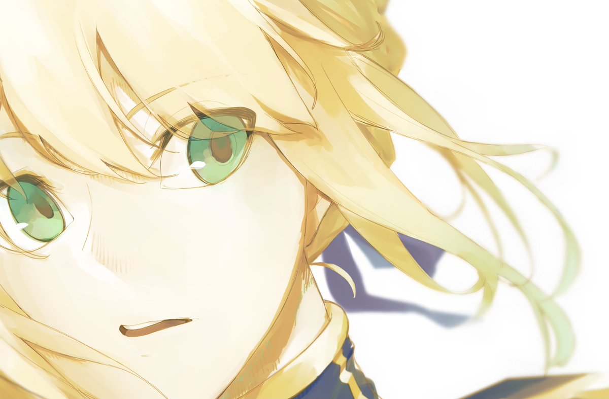 artoria pendragon (fate) ,saber (fate) 1girl solo blonde hair white background green eyes ahoge braid  illustration images