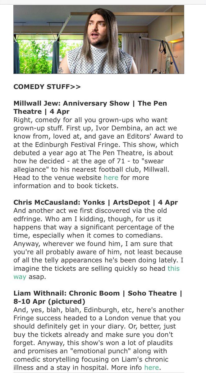 Hilarious and enlightening stand up show ‘Chronic Boom’ from @liamwithnail already sold out the first tour date @GlasgowComedy, next week it’s coming to @sohotheatre (as recommended here by @threetosee) - go, go, GOoOoO!