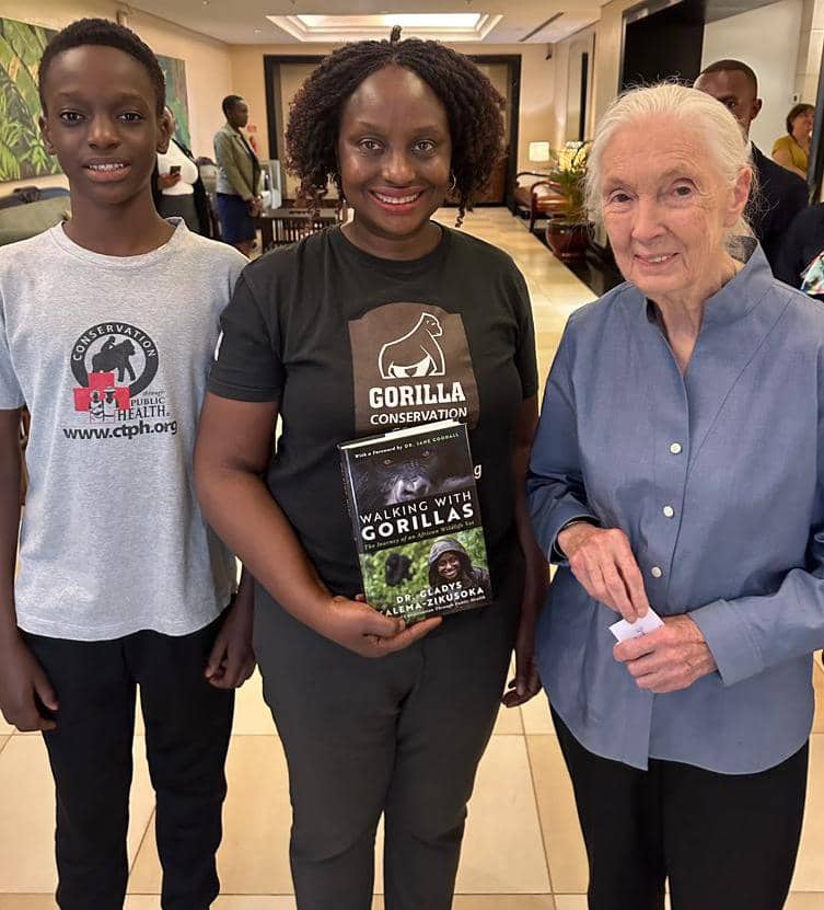 Happy 90th Birthday🎉 Dr. Jane Goodall! Thank you for inspiring me and so many generations. I am truly honored for your wonderful forward in my memoir #WalkingWithGorillas📚🦍. Thank you @JaneGoodallInst and @JGI_ug for all your great support to @CTPHUganda. #OneHealth