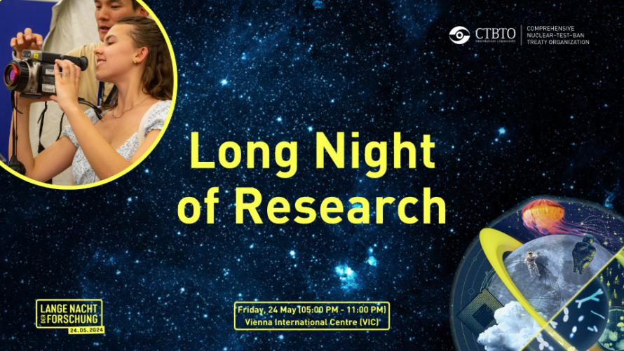 CTBTO's tweet photo. 📅 Save the Date: 24 May
Get ready, Austria! The #LongNightOfResearch is back at the Vienna International Centre. Come try out #CTBTO's equipment and tech to see how we detect nuclear tests. #LNF24
🆓 Free entry, no registration; just bring your ID!
👉🏾 https://t.co/QEHOvQfsVZ https://t.co/lVtVkKKbsJ