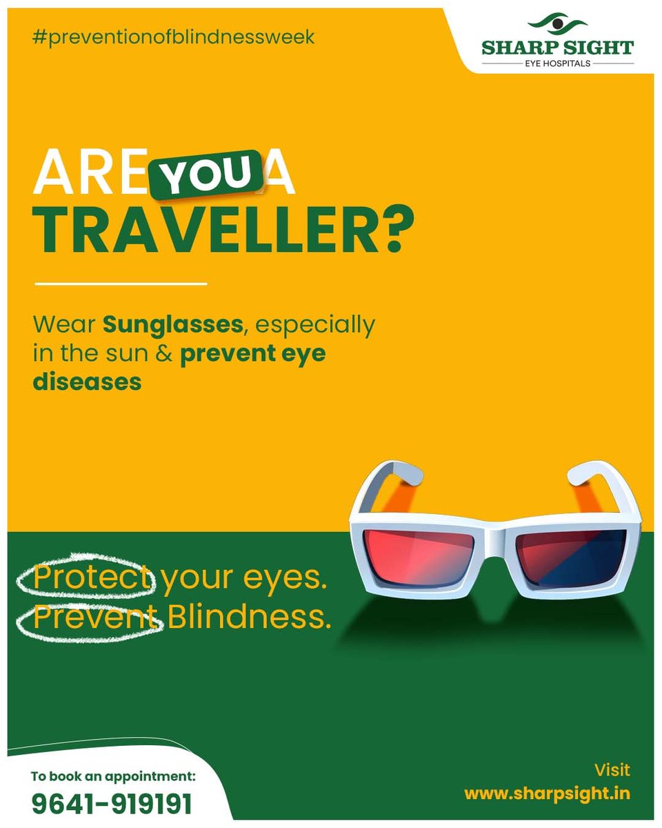 Keep your eyes safe: Shield them from harmful UV rays during your travels. #PreventionOfBlindnessWeek 🙂
Enjoy vacations without hassle 😎

Aao Accha Dekhein 🙂

#Eyes #Vision #Travel #Vacation #SharpSight #EyeHospitals #AaoAcchaDekhein