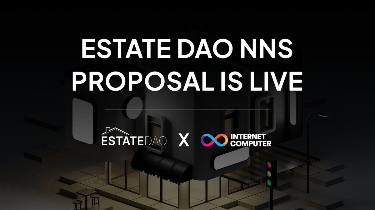 🔔Calling all community members!🔔 EstateDAO's proposal for creating an SNS-DAO is now LIVE🗳️🚀 Cast your vote for #EstateDAO here: dashboard.internetcomputer.org/proposal/128910 Head over to the NNS, dive into the details and exercise your voting power to shape the future of real estate investment!