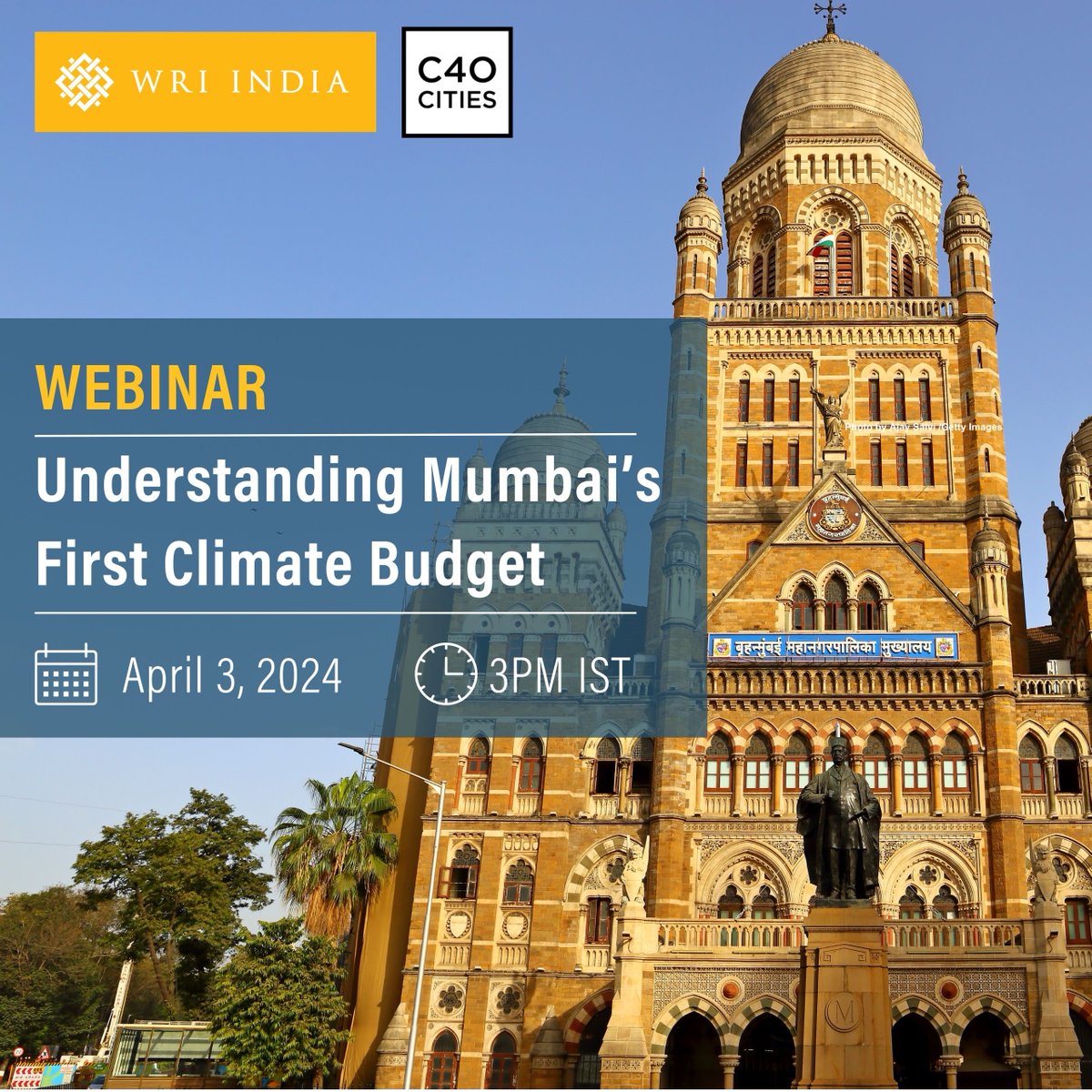 📢 Today at 3PM! Join us for our webinar on #Mumbai’s first ever #ClimateBudget, jointly organized by #WRIIndia and @C40Cities as knowledge partners for the #MumbaiClimateActionPlan (#MCAP) Register now! bit.ly/3VF3Dit